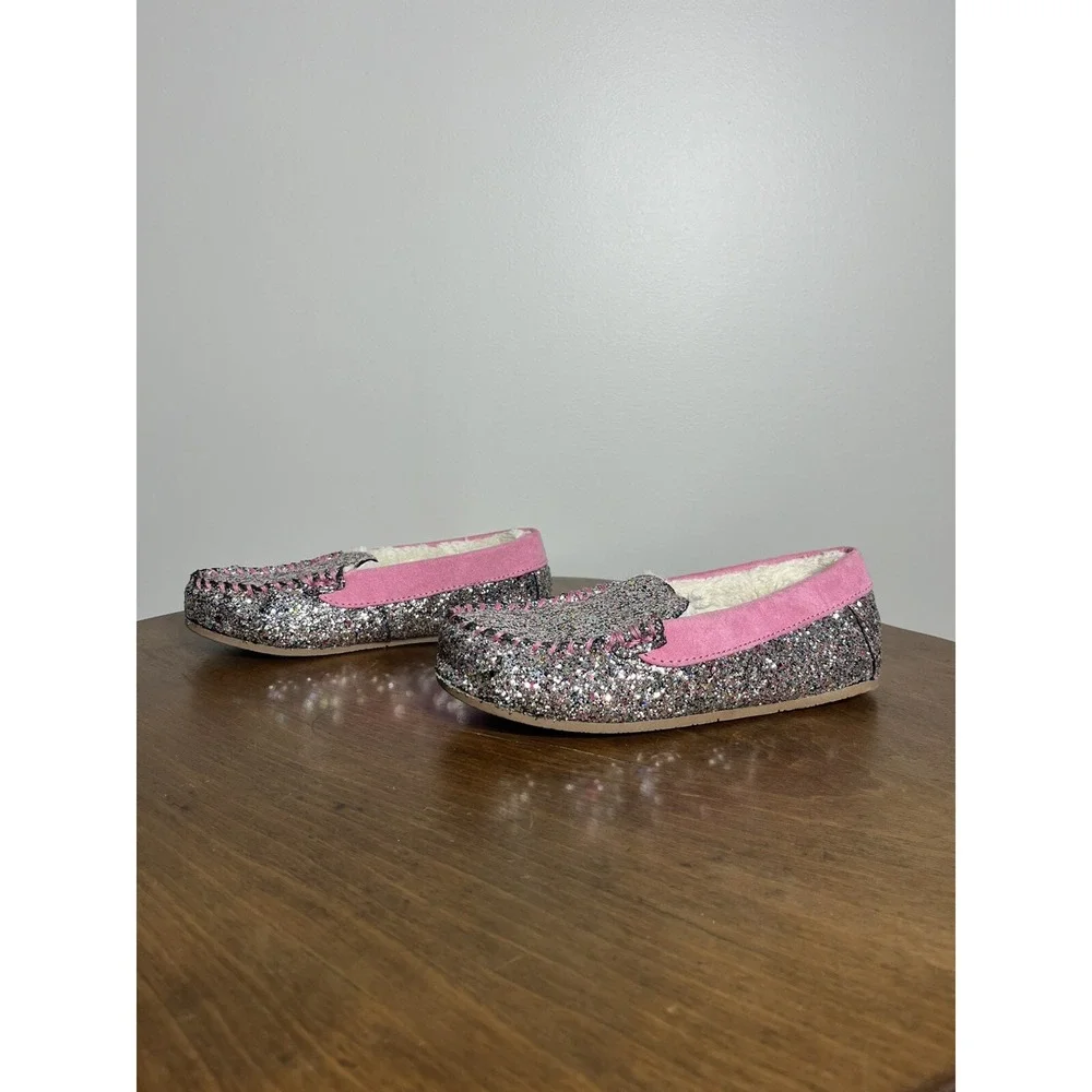 Lands End Kids Youth‎ Pattern Moccasin Slippers Multi Glitter Pink Sparkle Sz 3